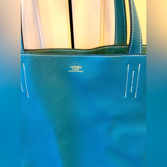 Hermes Double Sens 45 Handbag blue and green - Picture 1 of 7